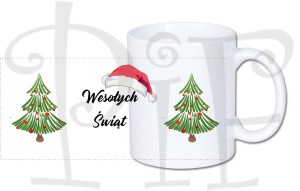 Kubek świąteczny- z czapką Mikołaja i choinką
