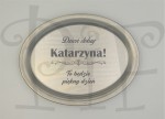 Taca metalowa z grawerem: Dzień dobry + imię. 