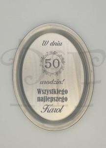 Taca metalowa z grawerem na Urodziny z życzeniami i imieniem