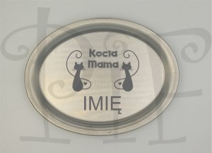 Taca metalowa z grawerem Kocia Mama + imię. Prezent dla Kociary