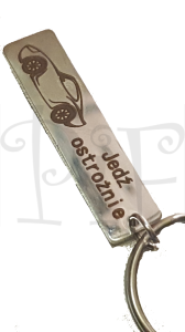 Breloczek dla kierowcy - "Jedź ostrożnie"- stal nierdzewna 